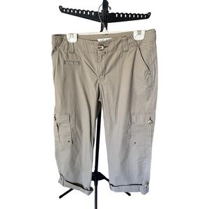 Cabi Capri Cargo Pants Womens Size 10 Khaki Tan Cropped Roll Cuff Cargo Pockets